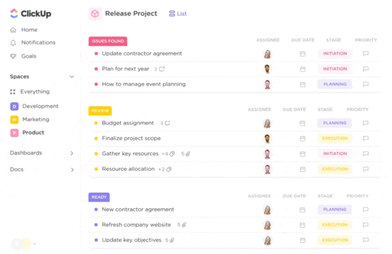 ClickUp project management workspace