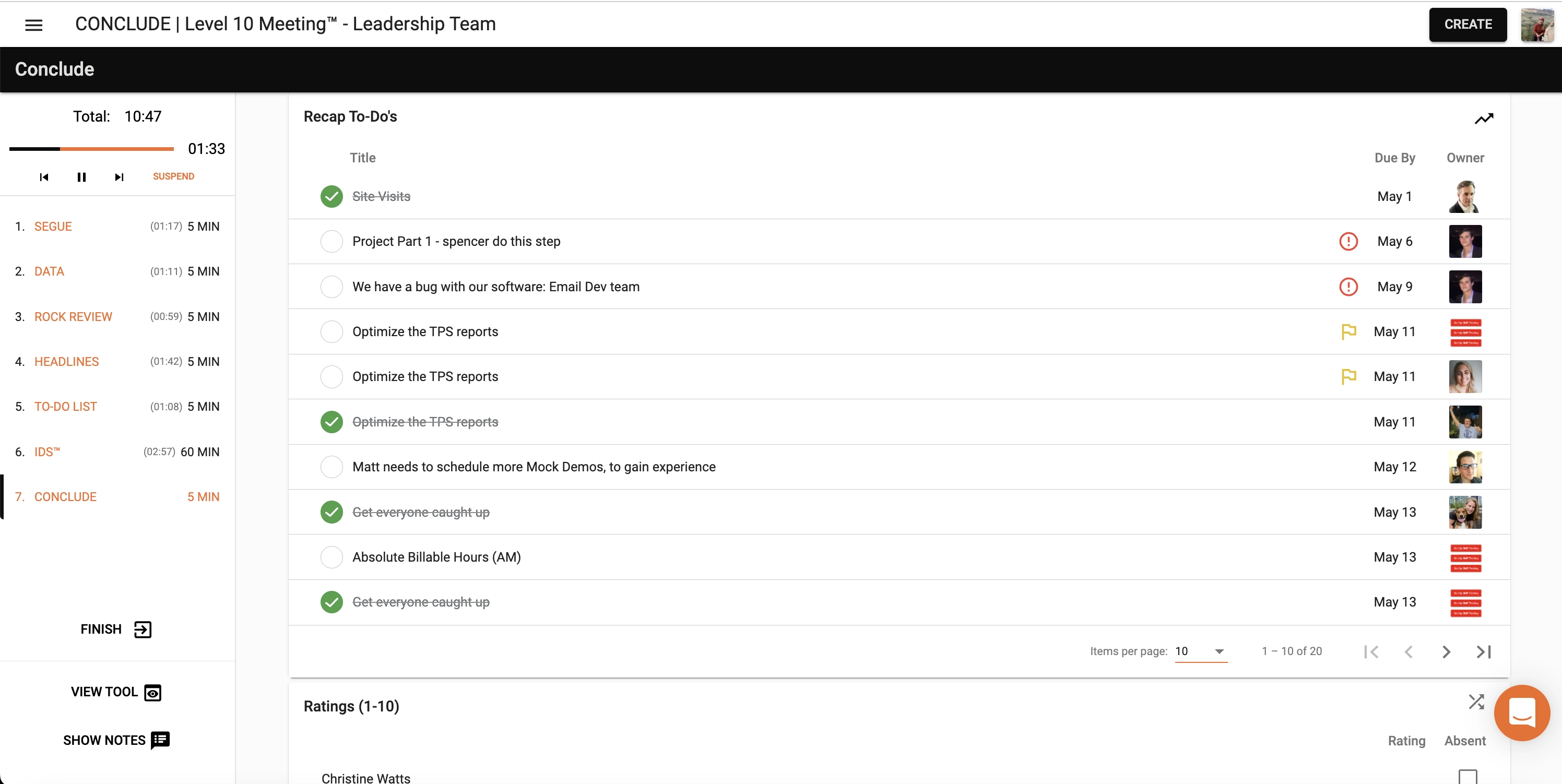 Ninety meeting screen
