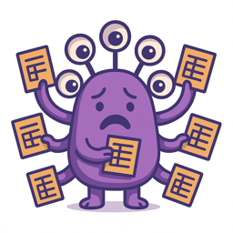 Monstre jonglant avec des feuilles de calcul