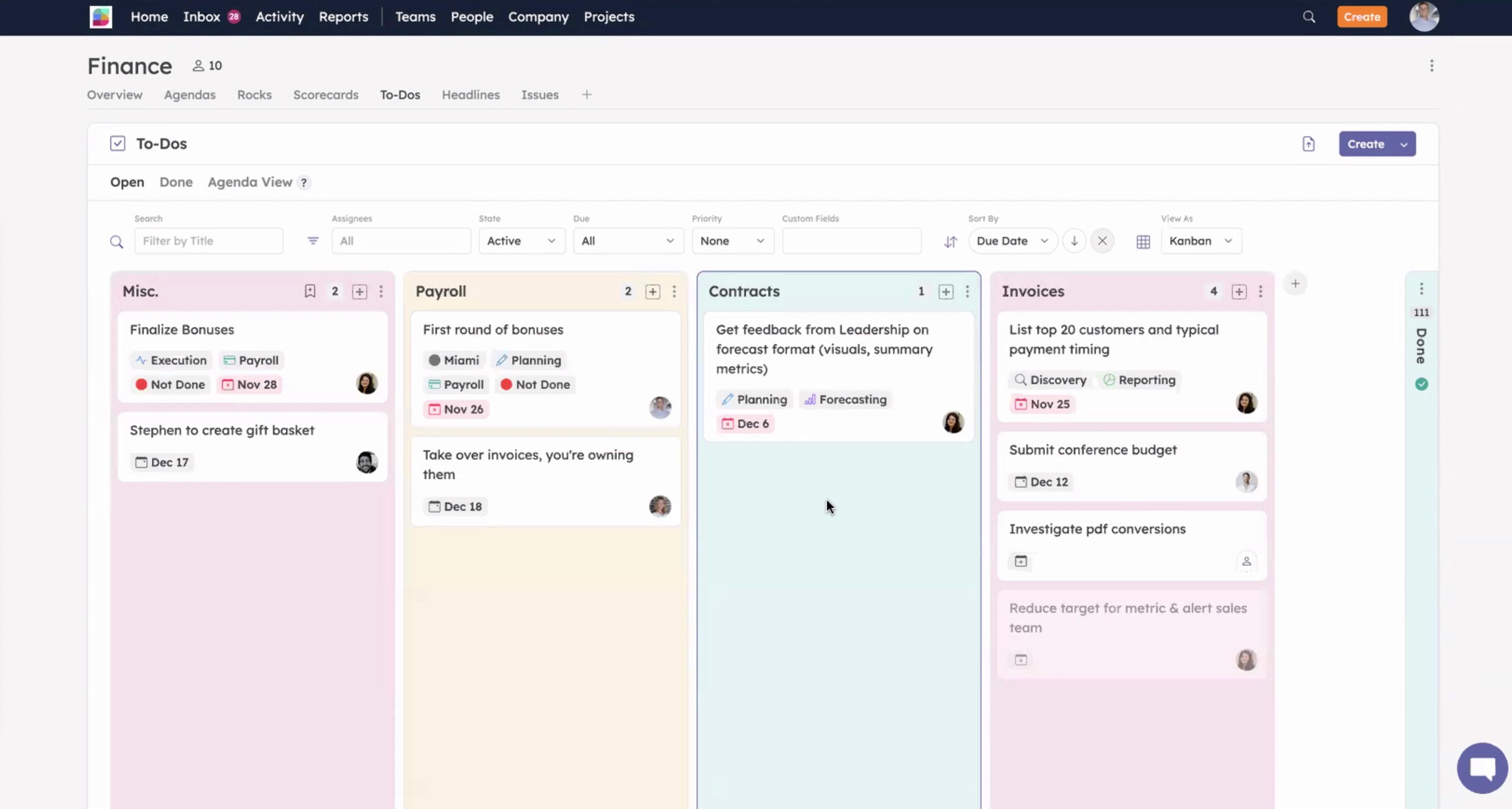 Strety to-dos view with assigned action items